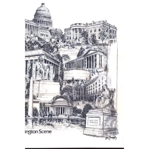 Washington Scene Framed Etching - Picture 6 of 6